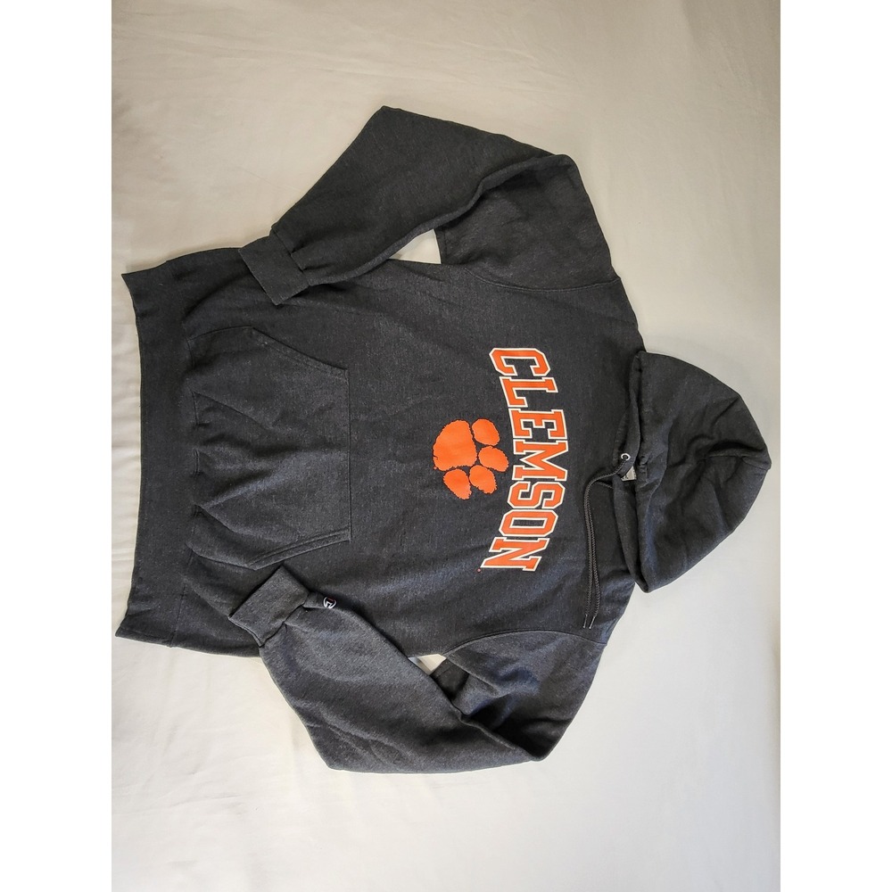 Champion Clemson Tigers Hoodie Mens Large Gray Orange Paw Print Sweatshirt - Picture 2 of 7